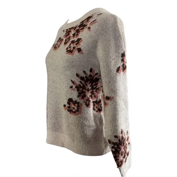 Knox Rose Floral Knit Crewneck Sweater Oatmeal Cream Size XS - Picture 5 of 9